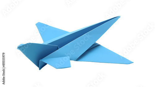 Blue paper plane origami isolated on transparent background 