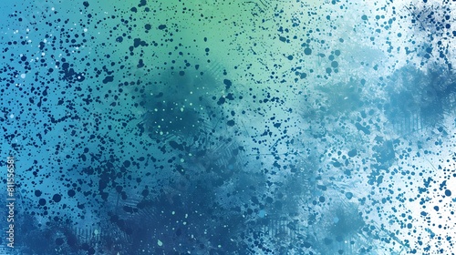 Abstract Artistic Background with Blue and Green Gradient and Black Ink Splatter for Creative Design