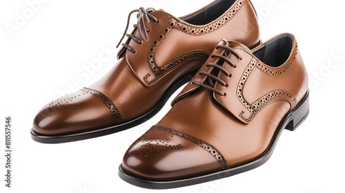 brown leather men shoes isolated on transparent background 