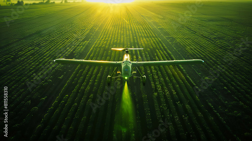 A small plane flying over a field.