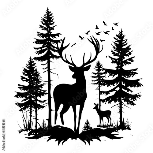 Deer Hunting, Pine Tree Forest svg, Hunting Monogram Frame, Deer in the Forest svg, Deer Cut Files For Cricut, Deer Clipart, Forest Svg, Wilderness Svg, Forest Bundle svg, Deer Head Svg, Woodland Scen © Feroza Bakht 