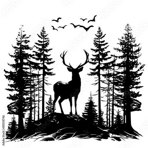 Deer Hunting, Pine Tree Forest svg, Hunting Monogram Frame, Deer in the Forest svg, Deer Cut Files For Cricut, Deer Clipart, Forest Svg, Wilderness Svg, Forest Bundle svg, Deer Head Svg, Woodland Scen © Feroza Bakht 