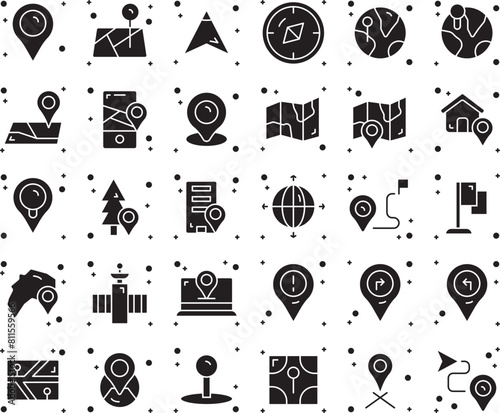 Map and location fill icon set illustration vector stock	
