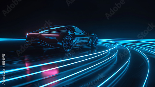 Future car concept 3D illustration, technological car advertising background design