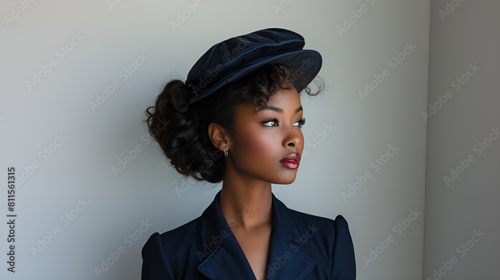 Female African-American fashion model - fashion shoot - wearing a high-end business suit - quirky charm - eccentric vibe - intense expression - magazine shoot Female African-American fashion model - fashion shoot - wearing a high-end business suit - quirky charm - eccentric vibe - intense expression - magazine shoot