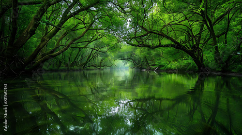 beauty of water amidst old trees and branches