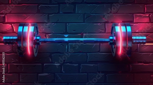 Neon barbell emblem against a dark backdrop. Adds flair to fitness branding.