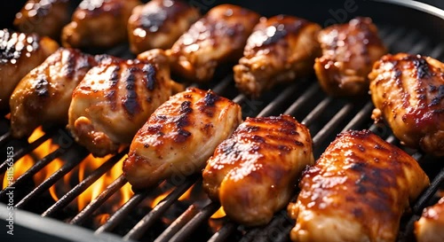 Chicken legs grilled on a hot barbecue after marinating  photo