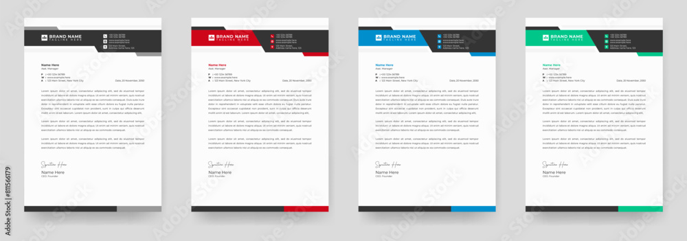 Modern business and corporate letterhead template with yellow, blue, green and red color. Letterhead template in flat style, Modern company letterhead template design Modern business and corporate letterhead template with yellow, blue, green and red color. Letterhead template in flat style, Modern company letterhead template design