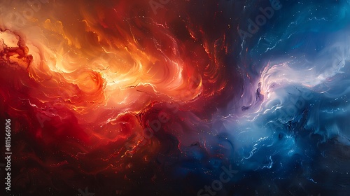Wallpaper Mural A dramatic oil painting of the US flag, with fiery red and deep blue swirls clashing over a stark white canvas, symbolizing conflict and unity. Torontodigital.ca