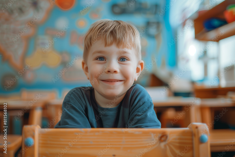 portrait happy school kid in classroom portrait happy school kid in classroom