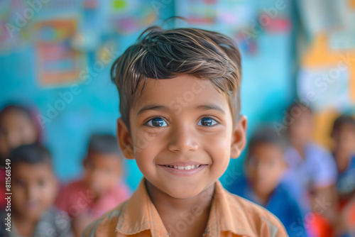 portrait happy school kid in classroom