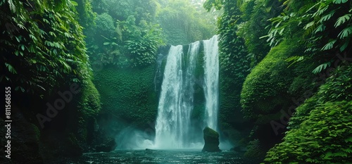 Scenic waterfall in front of a beautiful landscape  nature view  created with AI