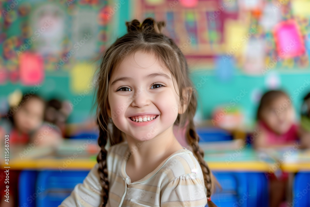 portrait happy school kid in classroom portrait happy school kid in classroom