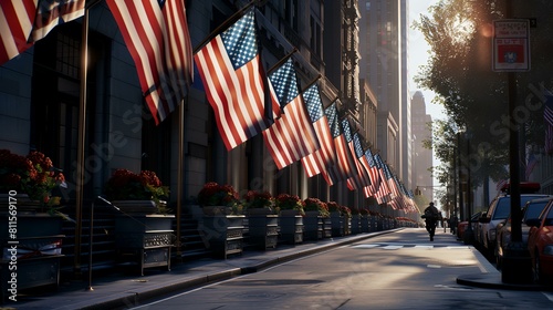 New York City street with American flags. © Sumera