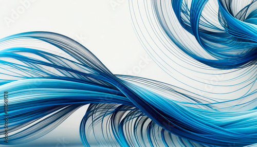 Abstract blue and white dynamic waves on a clean background, symbolizing flow and movement. Generative AI