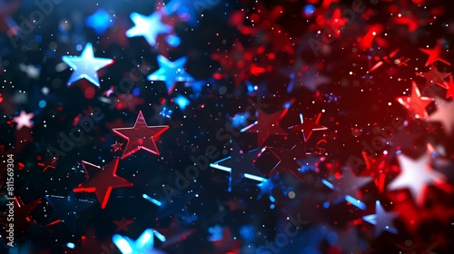 Red and blue stars on a dark background with bokeh effect © Sumera