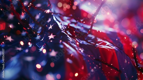 American flag with bokeh effect. 3d rendering toned image photo