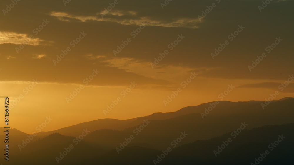 Sunrise. Sun Rising Behind The Mountain. Dramatic Sunrise Sky Over Mountains. Real time.
