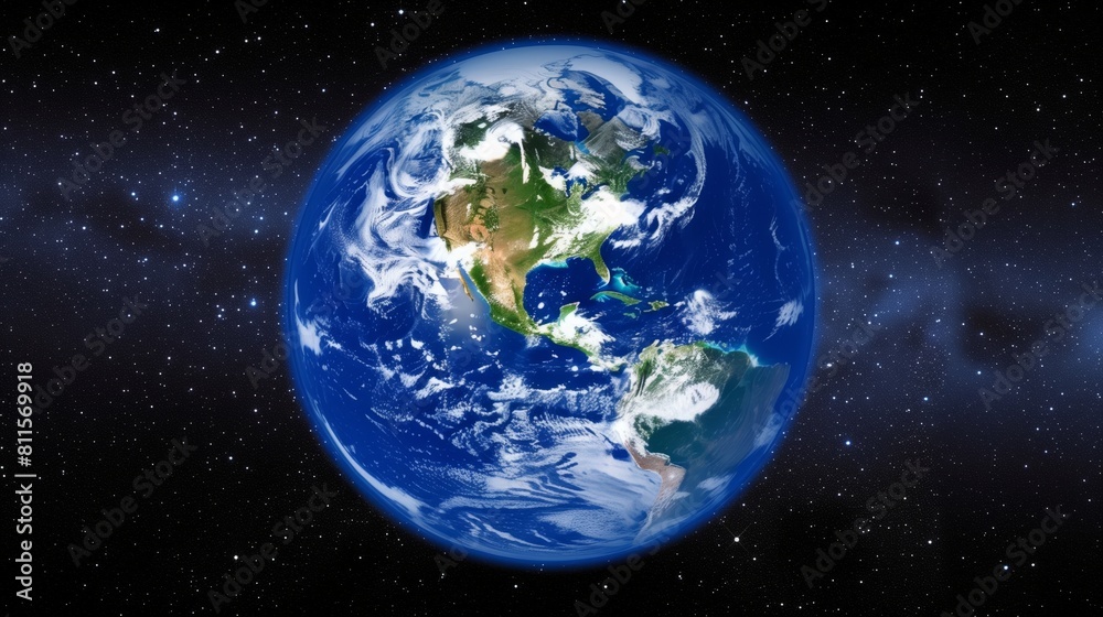 perspective view of Earth from space. Blue Planet. Outer Space.