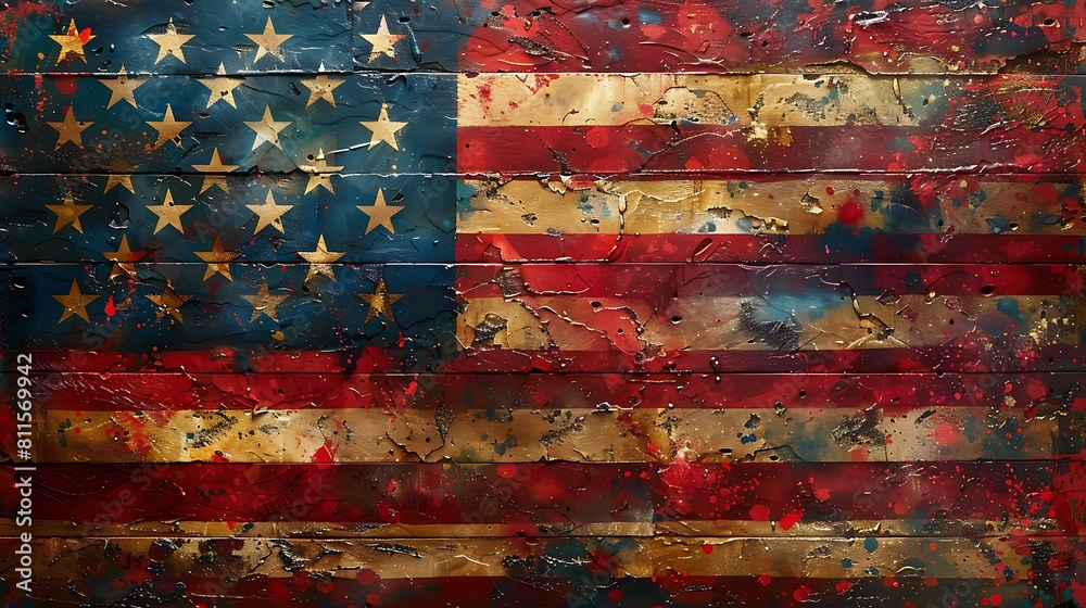 A graffiti-style ink splatter US flag on a brick wall, combining street art elements with traditional ink techniques. A graffiti-style ink splatter US flag on a brick wall, combining street art elements with traditional ink techniques.
