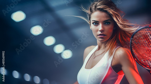 Woman playing tennis and waiting for the service