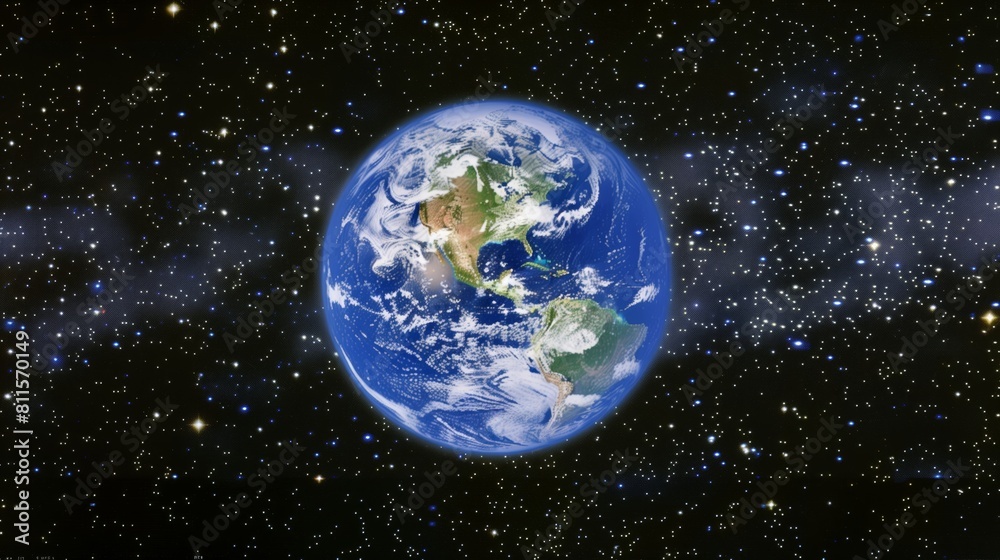 perspective view of Earth from space. Blue Planet. Outer Space.