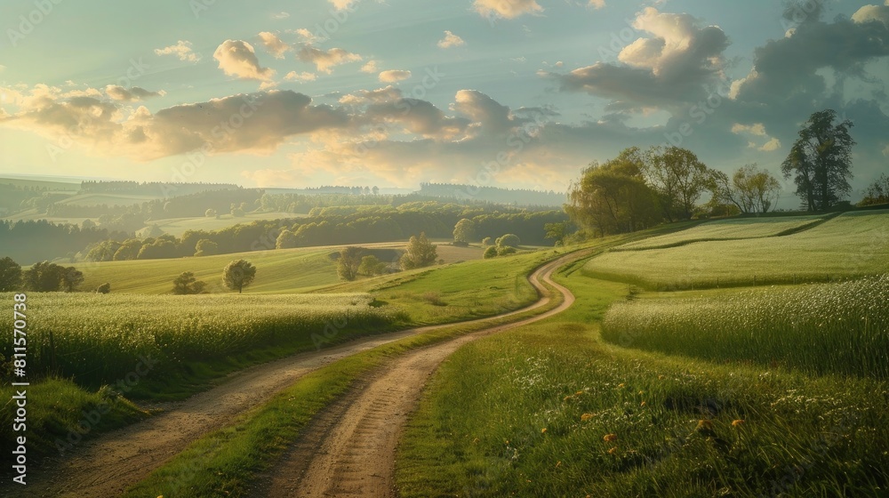 Road to the sky and meadow, aesthetic look