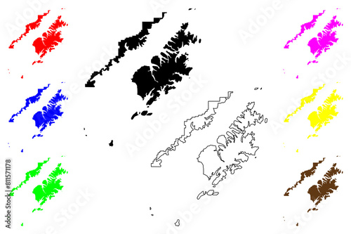 Kodiak Island Borough, Alaska (Boroughs and census areas in Alaska, United States of America,USA, U.S., US) map vector illustration, scribble sketch Kodiak Island map
