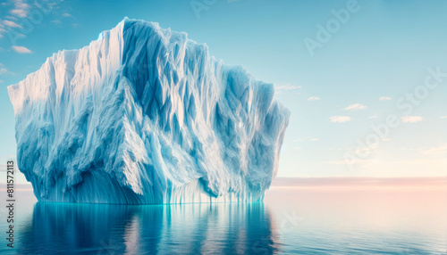 Majestic iceberg floating on calm sea under serene sky, depicting nature's tranquility and the concept of climate change. Generative AI © Who is Danny