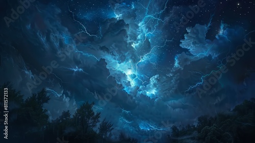 lightning in the night sky hyper realistic 