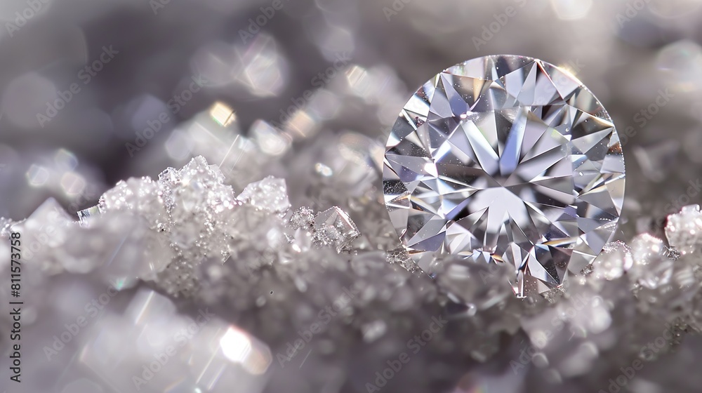 A close-up of a single, sparkling diamond.