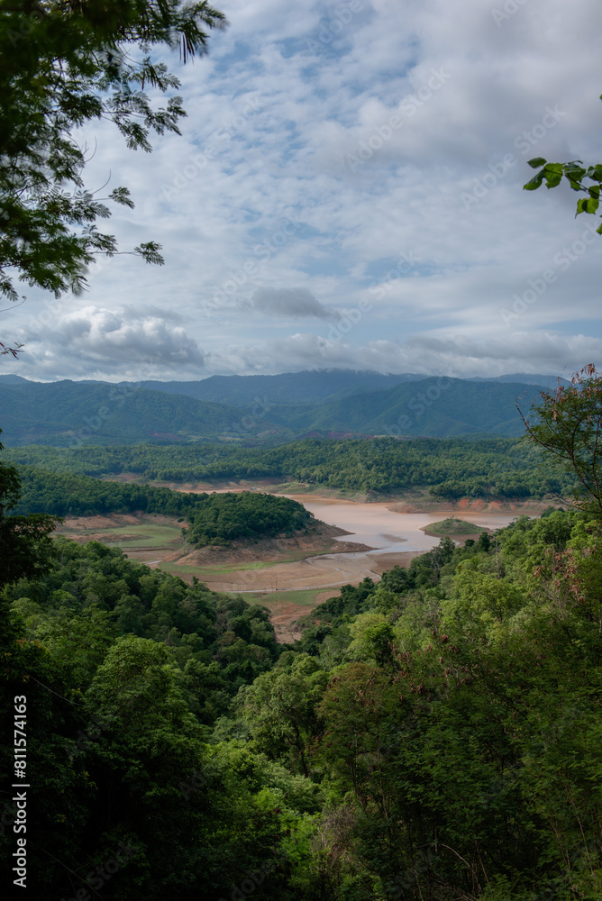 View of the lake where the water has started to dry up. View of the lake where the water has started to dry up.