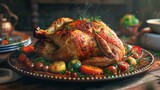 roasted chicken with vegetables hyper realistic 