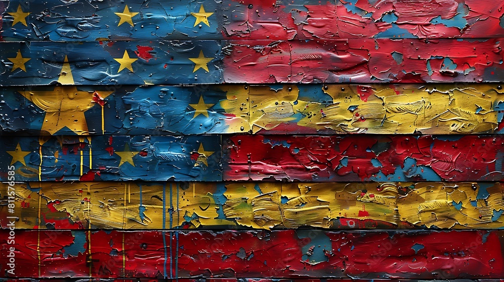 A vibrant graffiti depiction of the US flag on an urban brick wall, featuring spray-painted stars and stripes with dripping paint effects. A vibrant graffiti depiction of the US flag on an urban brick wall, featuring spray-painted stars and stripes with dripping paint effects.