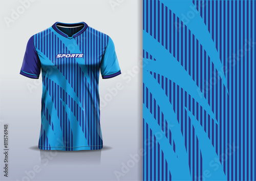 Tshirt mockup abstract stripe line  sport jersey design for football soccer, racing, esports, running, blue color