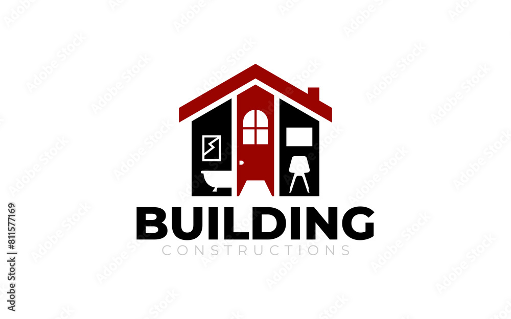 Illustration vector graphic of building renovation, construction, and home repair concept logo design template Illustration vector graphic of building renovation, construction, and home repair concept logo design template