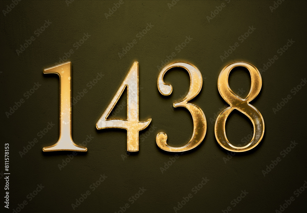Old gold effect of 1438 number with 3D glossy style Mockup. Old gold effect of 1438 number with 3D glossy style Mockup.