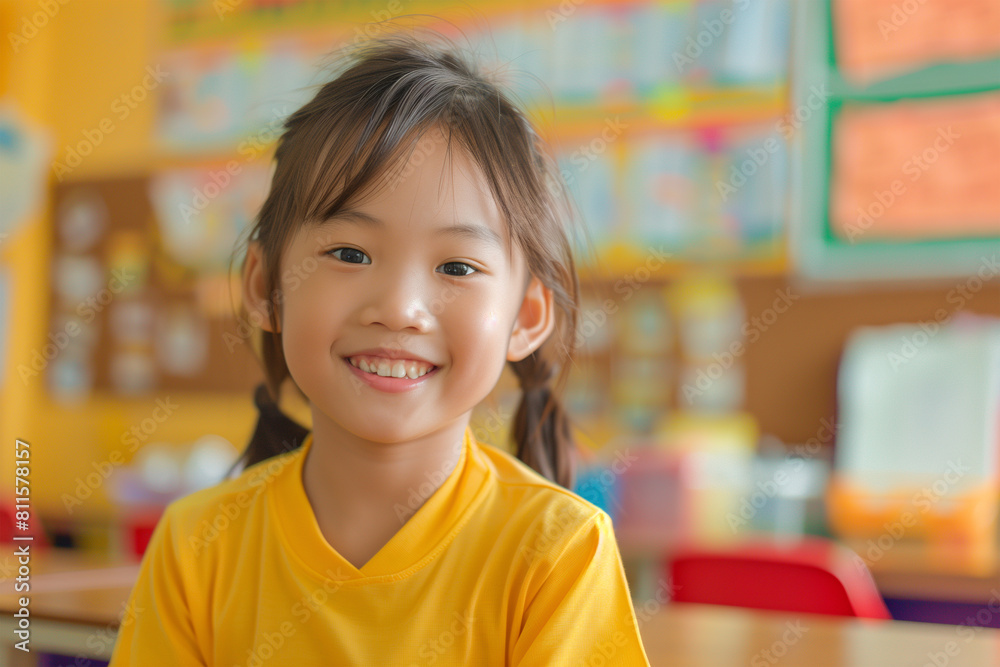 portrait happy school kid in classroom portrait happy school kid in classroom