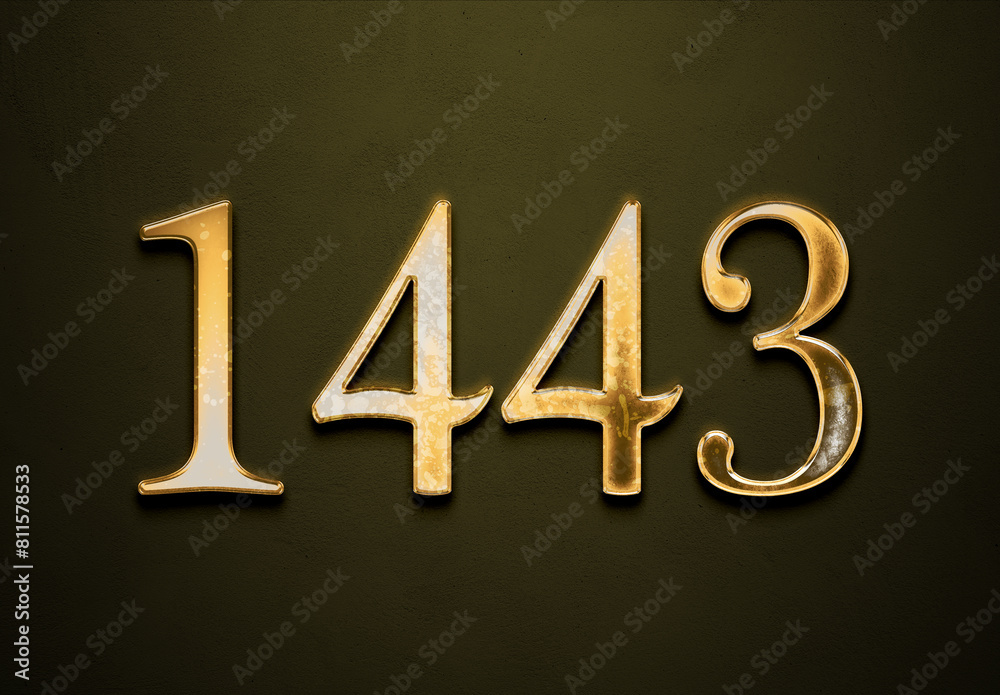 Old gold effect of 1443 number with 3D glossy style Mockup.
