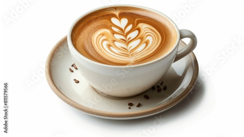 A professionally isolated image of a cup of coffee latte on a white background