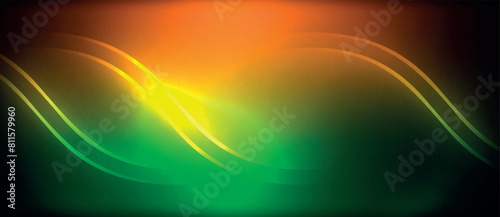 The electric blue sky meets the amber horizon, creating a colorful wave of green and yellow on a black background, resembling an astronomical object in the vast space of natural landscapes