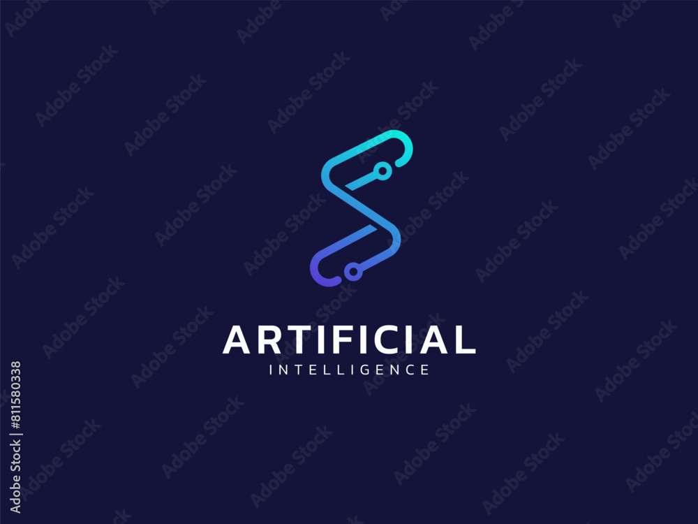 Artificial intelligence with letter s chainlink network lines technology Analysis logo vector design concept. AI technology logotype symbol for advance technology, tech company, ui, online network. Artificial intelligence with letter s chainlink network lines technology Analysis logo vector design concept. AI technology logotype symbol for advance technology, tech company, ui, online network.
