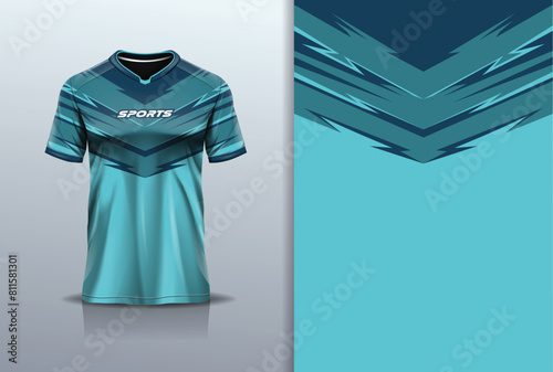 T-shirt mockup with abstract stripe line jersey design for football, soccer, racing, esports, running, in green color