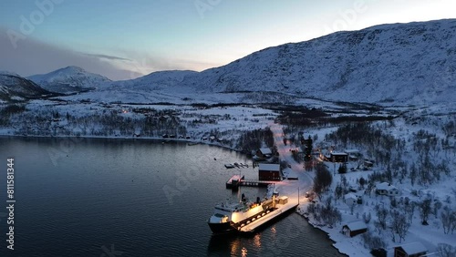 Aerial video of the amazing landscapes of the Troms region in Norway in winter photo