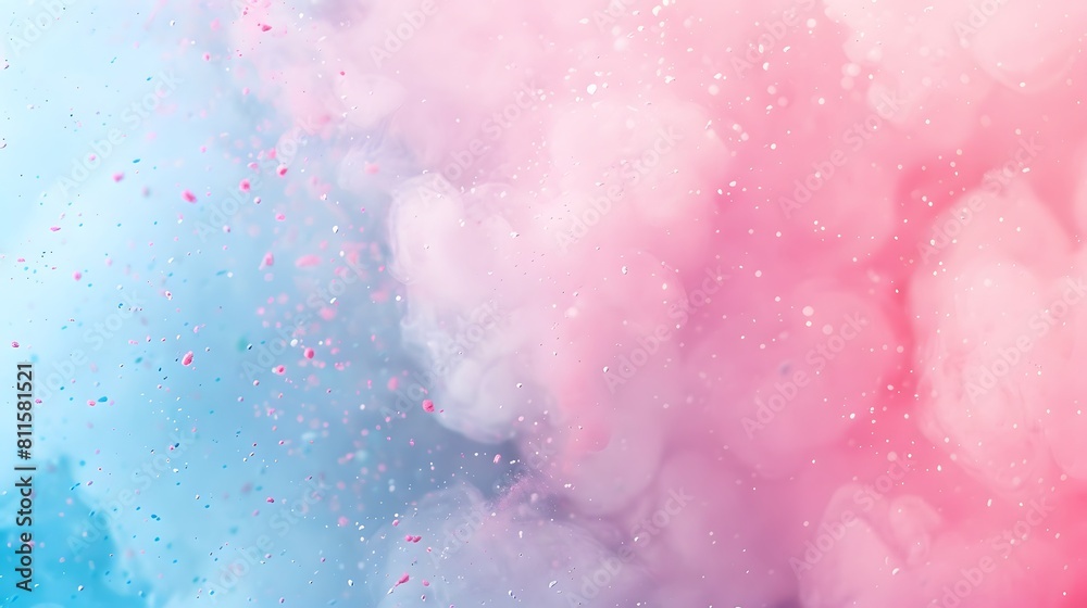 Fototapeta premium Ethereal Pink and Blue Swirling Smoke Clouds with Sparkling Particles, Abstract Dreamy Background
