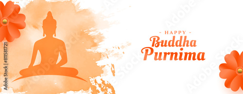 happy buddha purnima religious banner with floral design