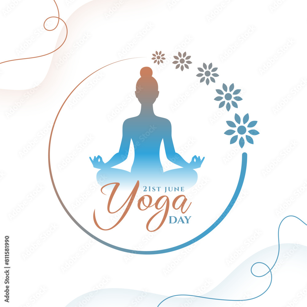 elegant 21st june yoga day event poster woman in meditation asana