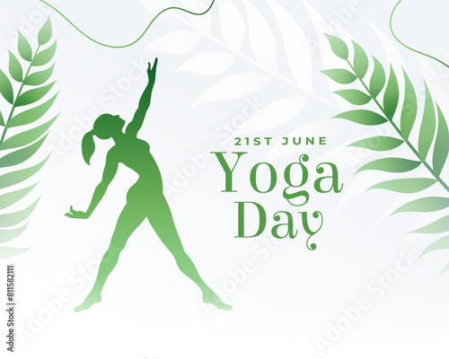 21st june yoga day event background with green leaves