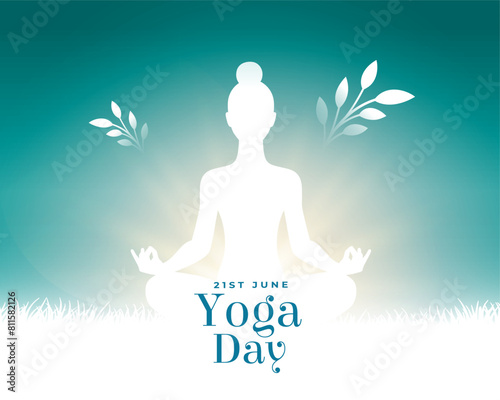 international yoga day event poster with leaves and light effect